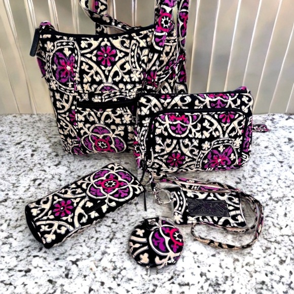 Vera Bradley Handbags - Vera Bradley Scroll Medallion Hipster Bags, Wallet, Zip ID, Lanyard & Mirror Set